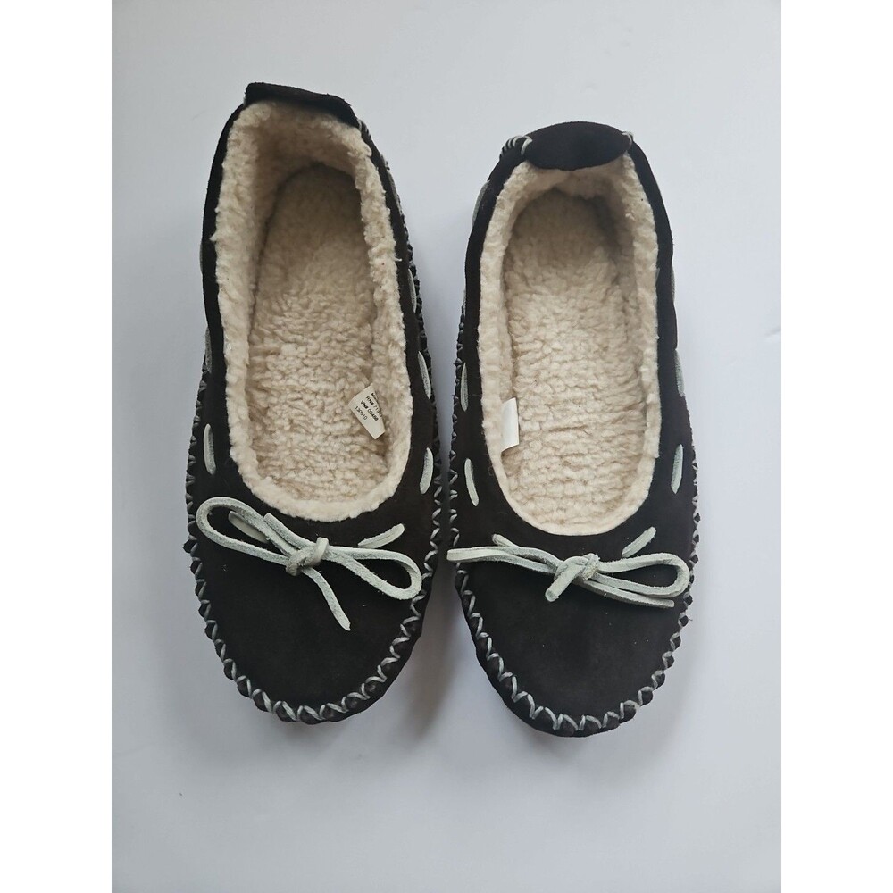 LL Bean Hearthside Brown Suede Moccasins House Slippers Shoes Sz 6 NEW
